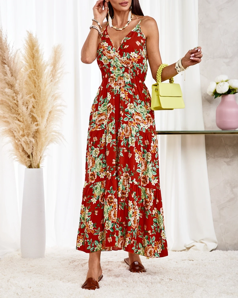 Royalfashion Orange long women's floral dress