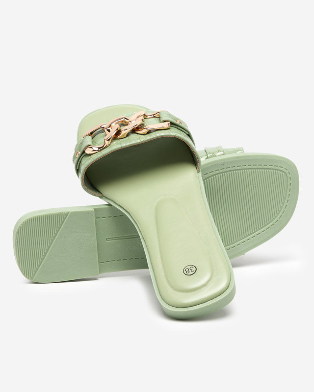 Green women's slippers with a metal chain Meritala - Footwear
