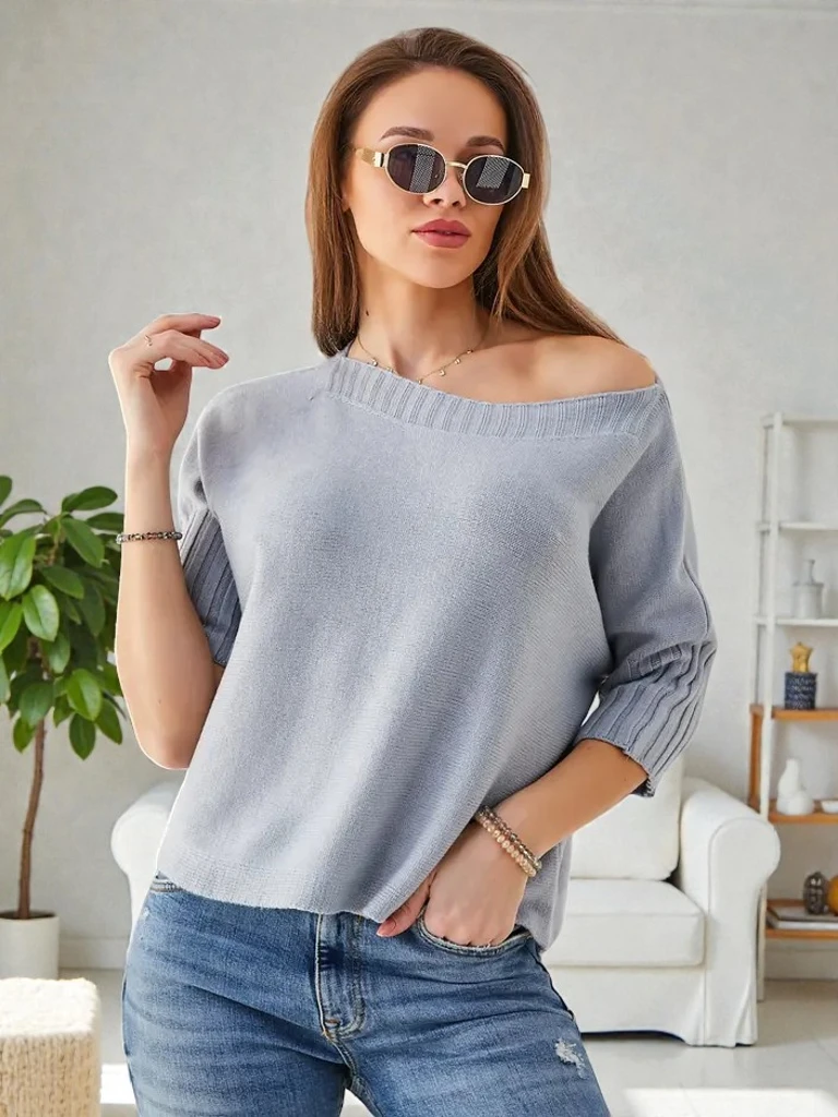 Royalfashion Sieviešu viskozes džemperis ar īsām piedurknēm