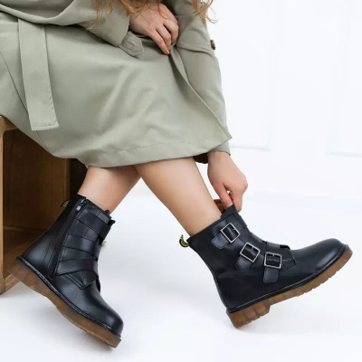 OUTLET Melni sieviešu bageru zābaki ar sprādzēm Delaras - Apavi