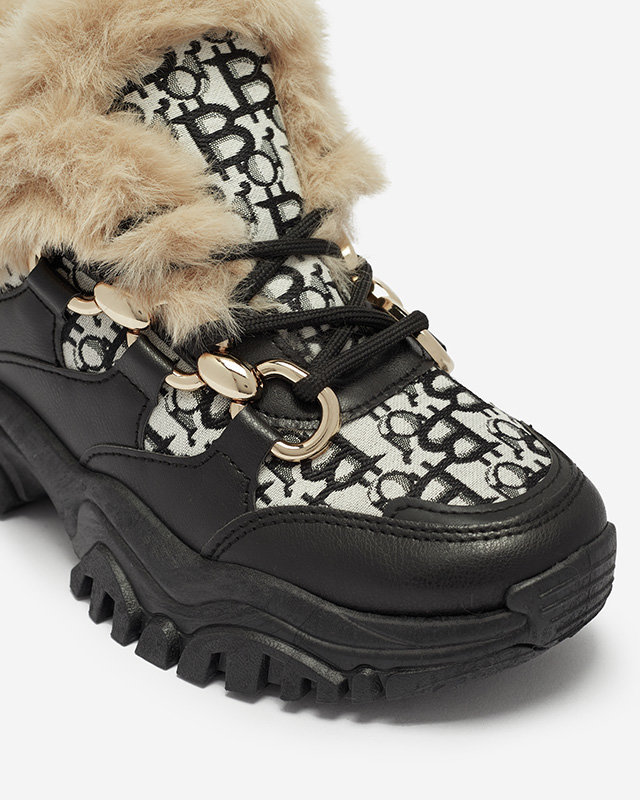 Женские спортивные кроссовки с мехом черного цвета Reyma- Footwear