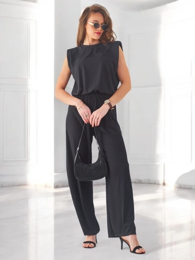Royalfashion Women's ribbed viscose set, sleeveless and with flared pants
