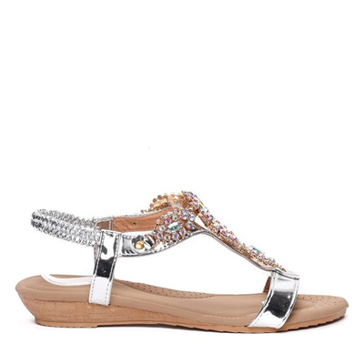 Srebrne sandały z kryształkami- Obuwie