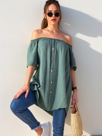 Royalfashion Cotton women's blouse a'la Spanish with decorative buttons