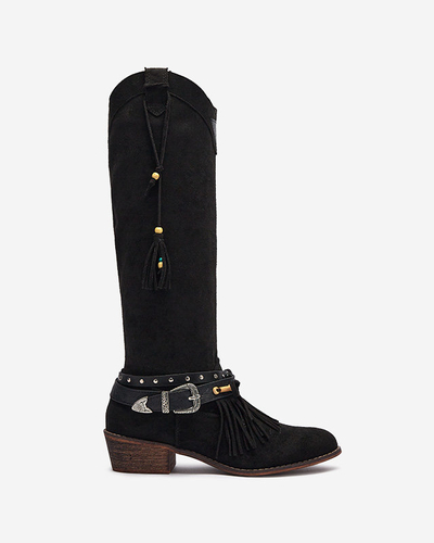 Black women's cowboy boots with Clarosai embellishments - Footwear