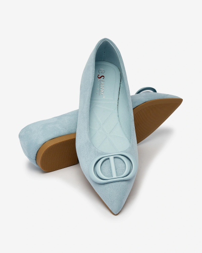 Royalfashion Zilas sieviešu balerīnas ar smailiem pirkstgaliem un rotājumu uz deguna Tidita