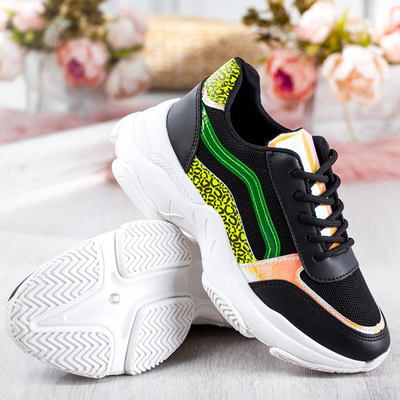 Czarne sportowe buty damskie na grubej podeszwie Fancy Bass - Obuwie