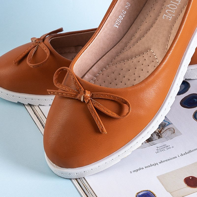 Brown women's ballerinas with a Flonen bow - Shoes