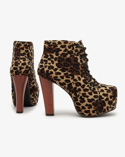Royalfashion Beige women's high stiletto boots in leopard print Seficone