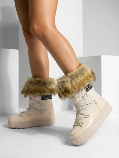 Royalfashion Beige slip-on zābaki a'la sniega zābaki sievietēm Gomllo