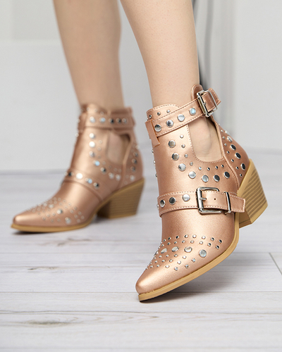 Pink-gold stiletto boots with rhinestones Farrcy- Footwear
