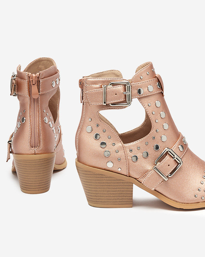 Pink-gold stiletto boots with rhinestones Farrcy- Footwear