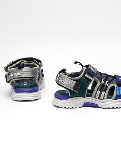 Navy blue and gray children's sandals with Velcro Meteris - Footwear