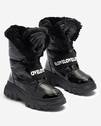 Women's snow boots on a flat sole in black Sapollo- Footwear