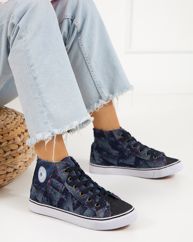 Navy blue women's fabric ankle sneakers Denario - Footwear