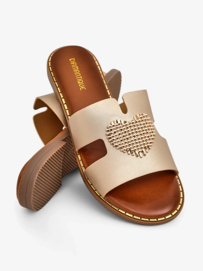 Royalfashion Sieviešu flip-flopi ar sirdi Zelta sirds