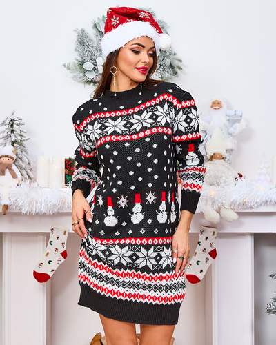 Royalfashion Ziemassvētku džemperis sieviešu kleita melnā krāsā
