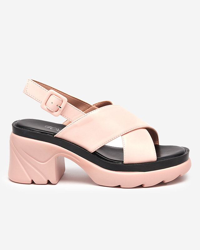 Pink women's sandals on a thick post Feine - Footwear