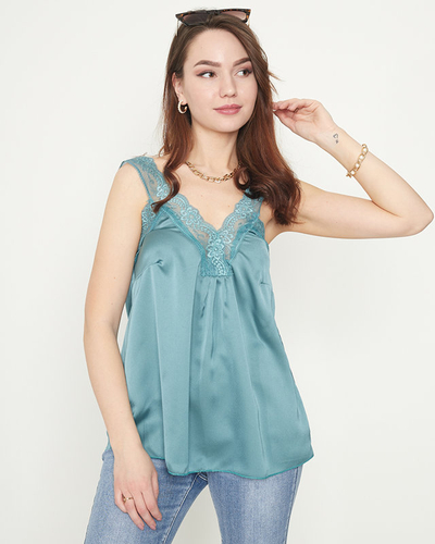 Women's t-shirt with lace straps in dark green - Clothing