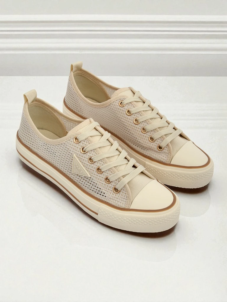 Aurelia Beige - women's fabric sneakers on a 3 cm flat sole
