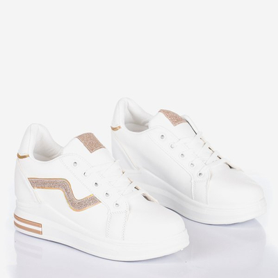 White indoor sports shoes on a covered heel with gold inserts Say It - Footwear