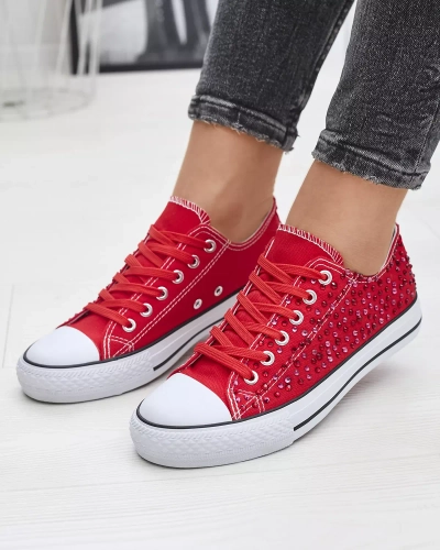 Women's sneakers with colored zircons in red Amando- Footwear