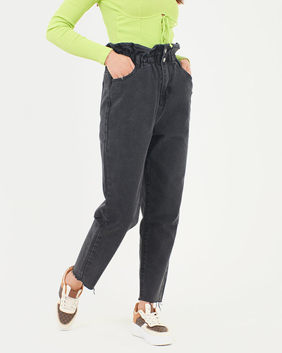 Women's black high waisted paperbag mom jeans - Clothing