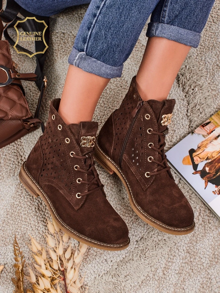 Women's Openwork Ankle Boots made of Natural Leather Aurelias