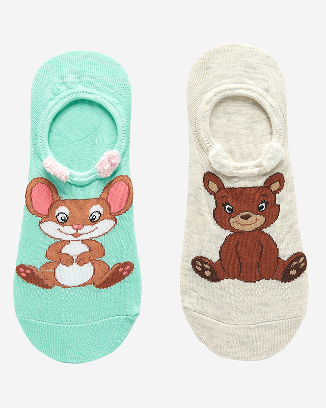 Pelēkas un zaļas sieviešu zeķes ar dzīvnieku apdruku 2 / iepakojumā - Apakšveļa