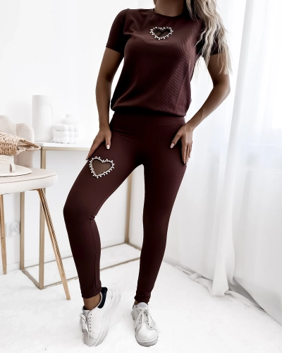 Royalfashion Dark brown women's sports set with hearts