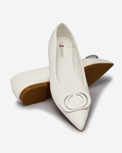 Royalfashion White women's ballerinas pointed toe with embellishment on the nose Manixy