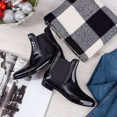 OUTLET Black women's rain boots with an almond toe Idelle - Footwear