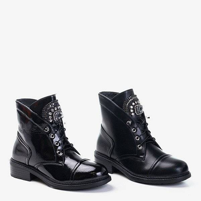 Black patent leather women's boots with Nissioe stones - Footwear