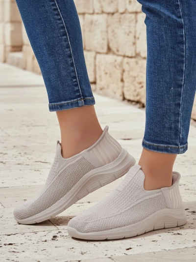 Aurelia Comfort Бежевые Женские Слипоны из Ткани на Плоской Подошве