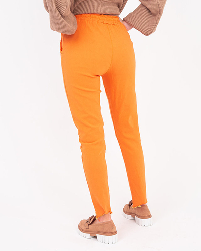 Orange fabric women's pants with cubic zirconia - Clothing