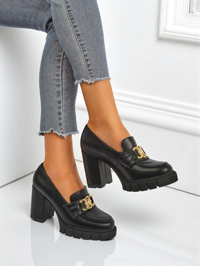 Женские туфли Nero Aurora на каблуке-столбике с золотой пряжкой, экокожа