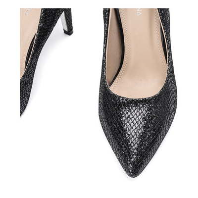Czarne czółenka na szpilce Shiny Diamond - Obuwie