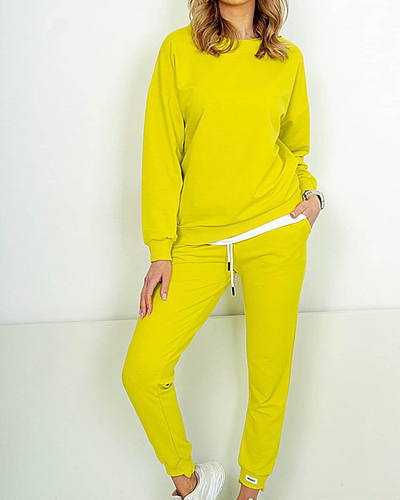 Neon yellow women's sports tracksuit set with patches - Clothing