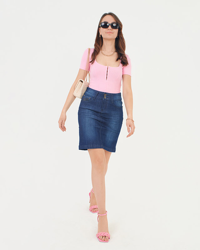 Navy blue denim women's skirt above the knee - Clothing