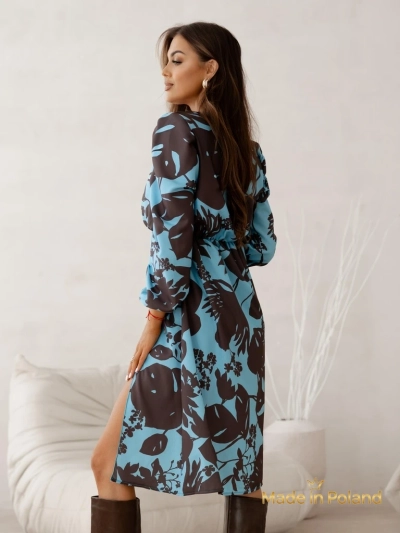 Afrodyta Blu Oceano Dress – blue midi, long sleeves, classic style