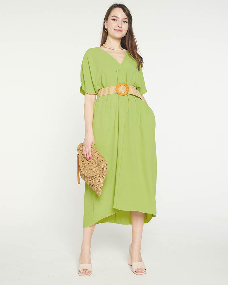 Women's green oversize dress with a belt - Clothing