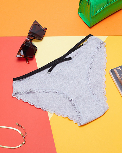 Gray women's panties with lace and stripes - Underwear