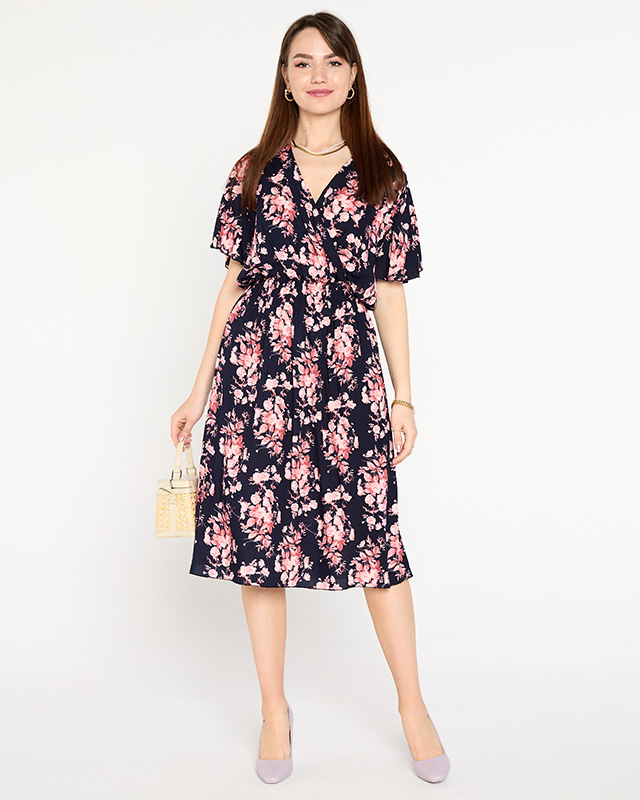 Navy blue women's floral dress PLUS SIZE - Clothing
