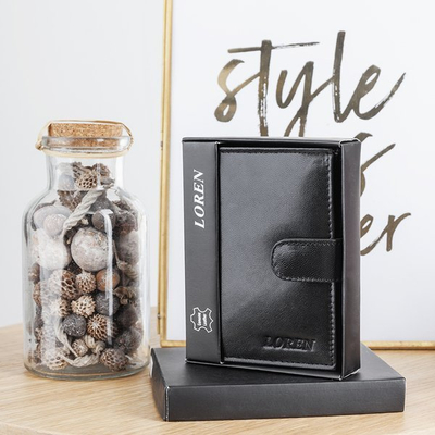 Men's black wallet with a button - Wallet