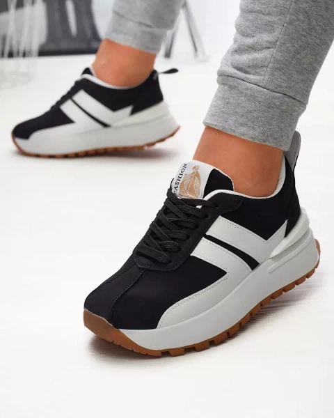 Eco-leather women's black sports shoes with colorful inserts Tifora- Footwear