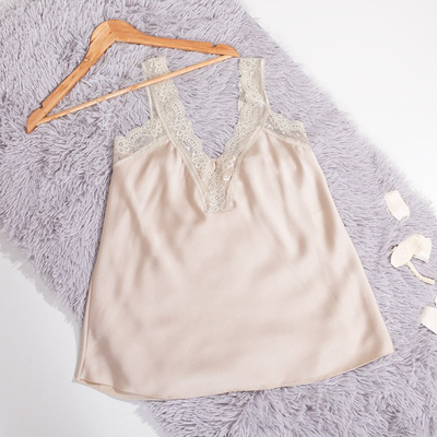 Ladies' beige top with lace trim - Clothing