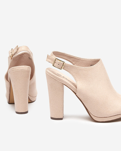 Beige women's sandals on a higher post Weteri - Footwear