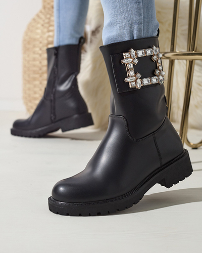 Women's black eco-leather boots with embellishment Xetika - Footwear