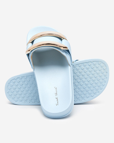OUTLET Blue women's slippers with golden ornament Serina - Footwear