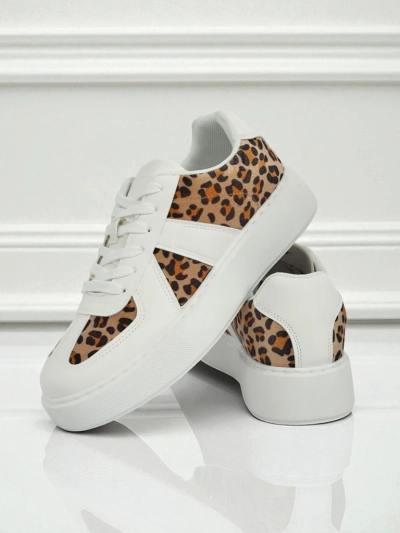 Женские кроссовки Calista Leopardia – Белая Экокожа Ткань Весна 4см